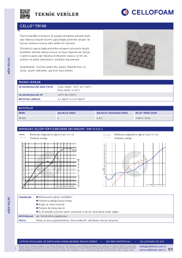 Ürün bilgi formu Cello® TR100